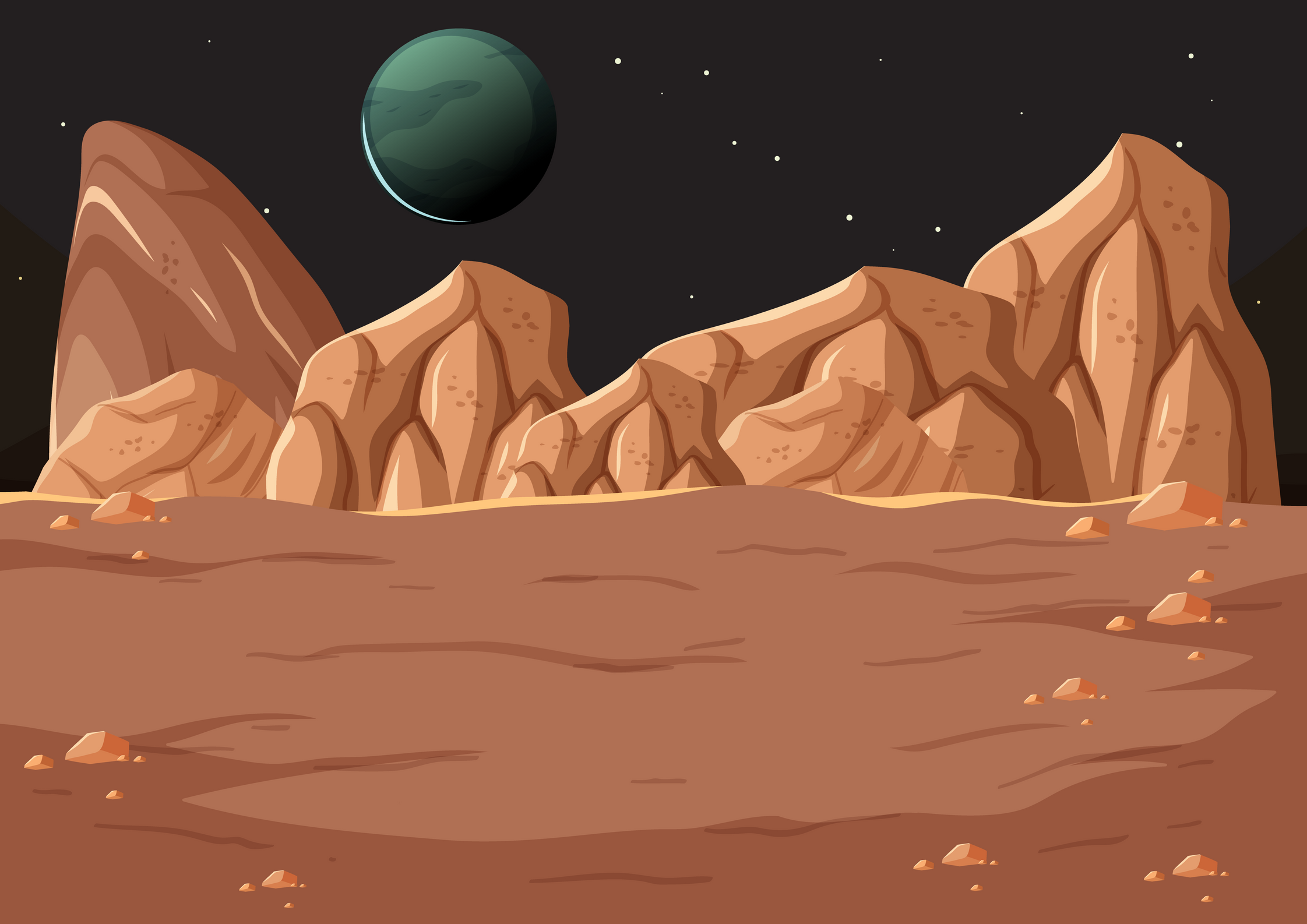 Outer space surface landscape with planet